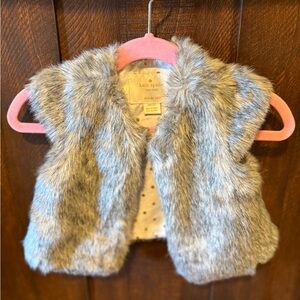 EUC- Kate Spade New York Kids Girls Gray Faux Fur Vest – Size 12 Months